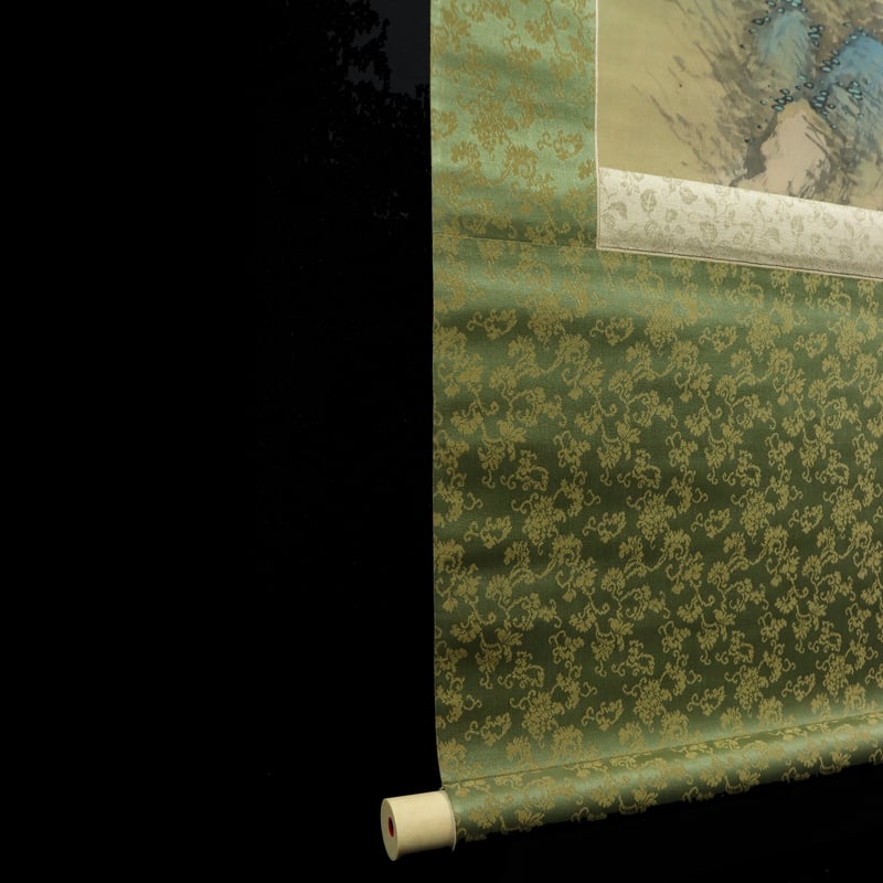 54 水田 竹圃 「自画青緑谷秋山水」双幅 肉筆 絹本 南画家 姫島竹外