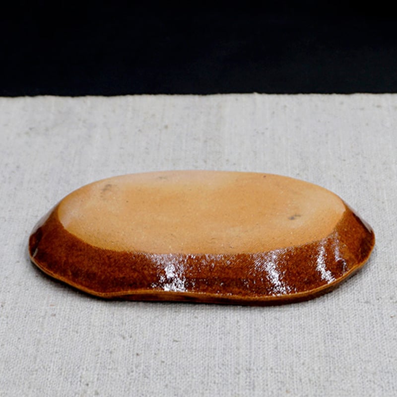 和食器 布志名焼 湯町窯 小判型 小皿 12cm 浪紋濃茶 黄釉 | うつわの店