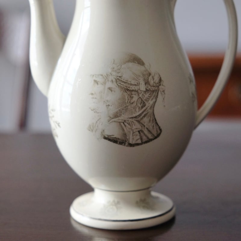 Creil クレイユ ファイアンスフィーヌ グリザイユ カフェティエール