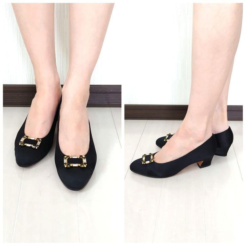 中敷き新品！フェラガモ【Ferragamo】サテン ブラック パンプス