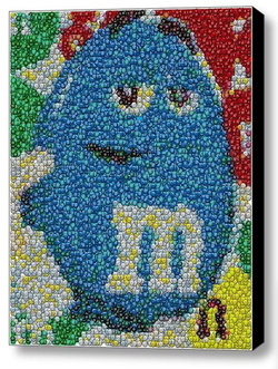 Framed Blue MM M&Ms guy mosaic 9X11 inch Limited Edition Art Print