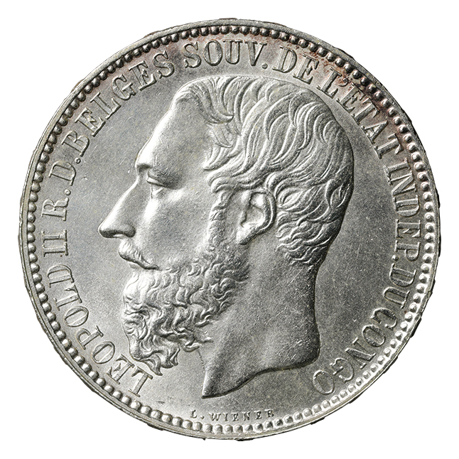 ベルギー領コンゴ 5フラン銀貨 1887 レオポルト2世 (1865-1909)発行