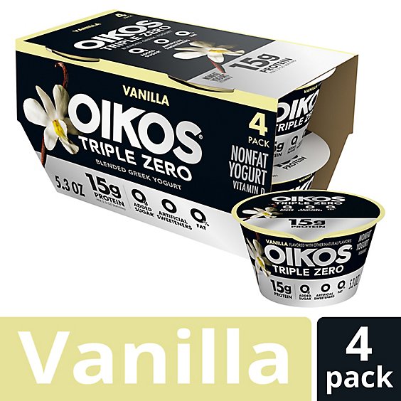 Oikos Triple Zero Vanilla High Protein Nonfat Greek Yogurt Cups
