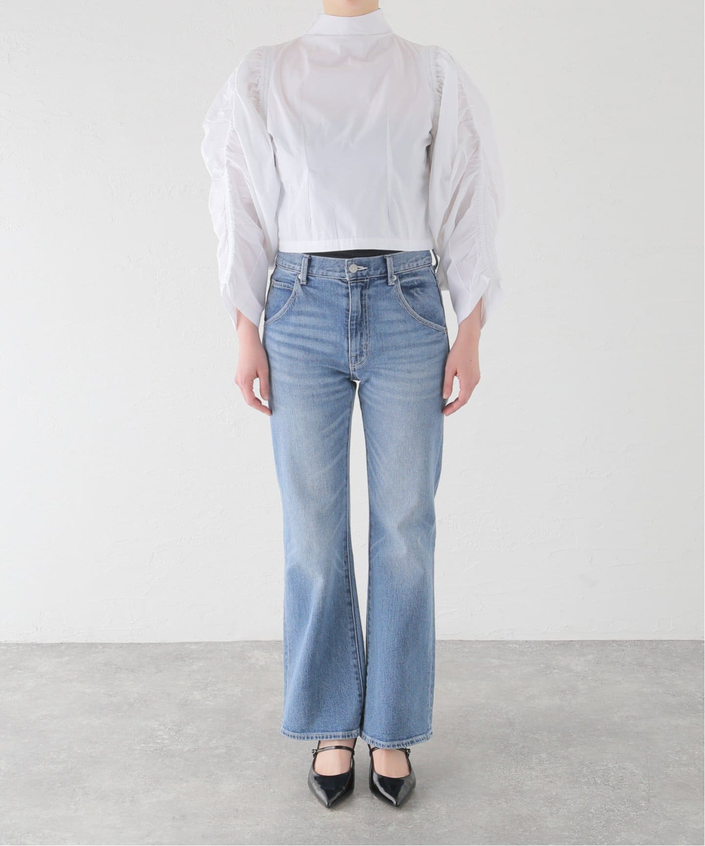 SEEALL/シーオール】 GATHER SLEEVE TOP:ブラウス（シャツ／ブラウス