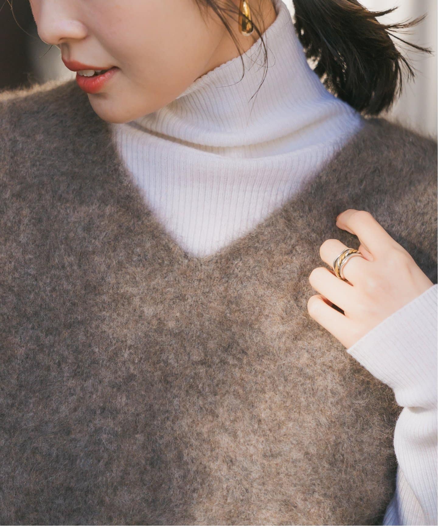 ○ファーニットVネックベスト（ニット／セーター）｜NOBLE（ノーブル