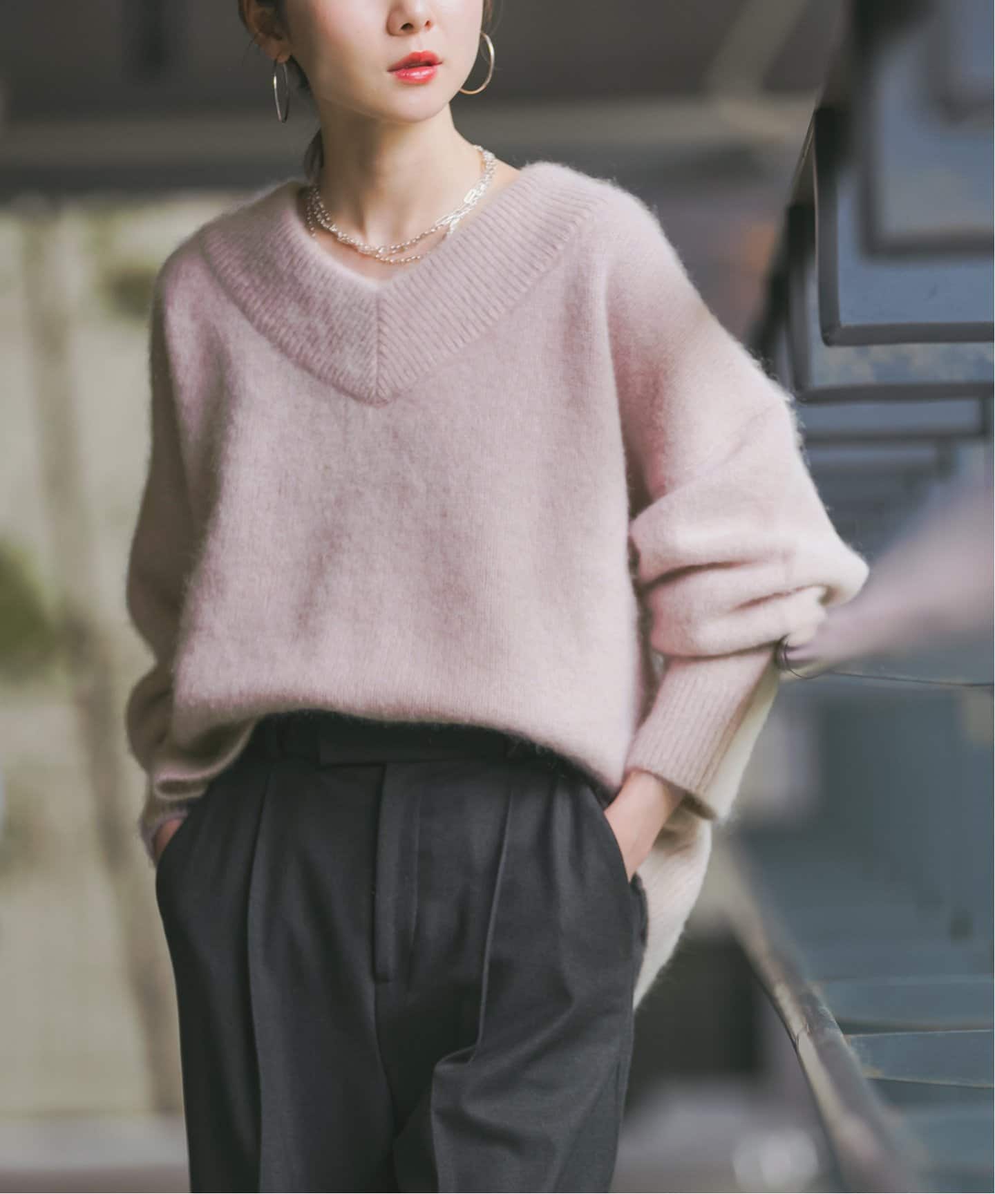 追加》YAK/ヤク ワイドVネックニット 3（ニット／セーター）｜NOBLE