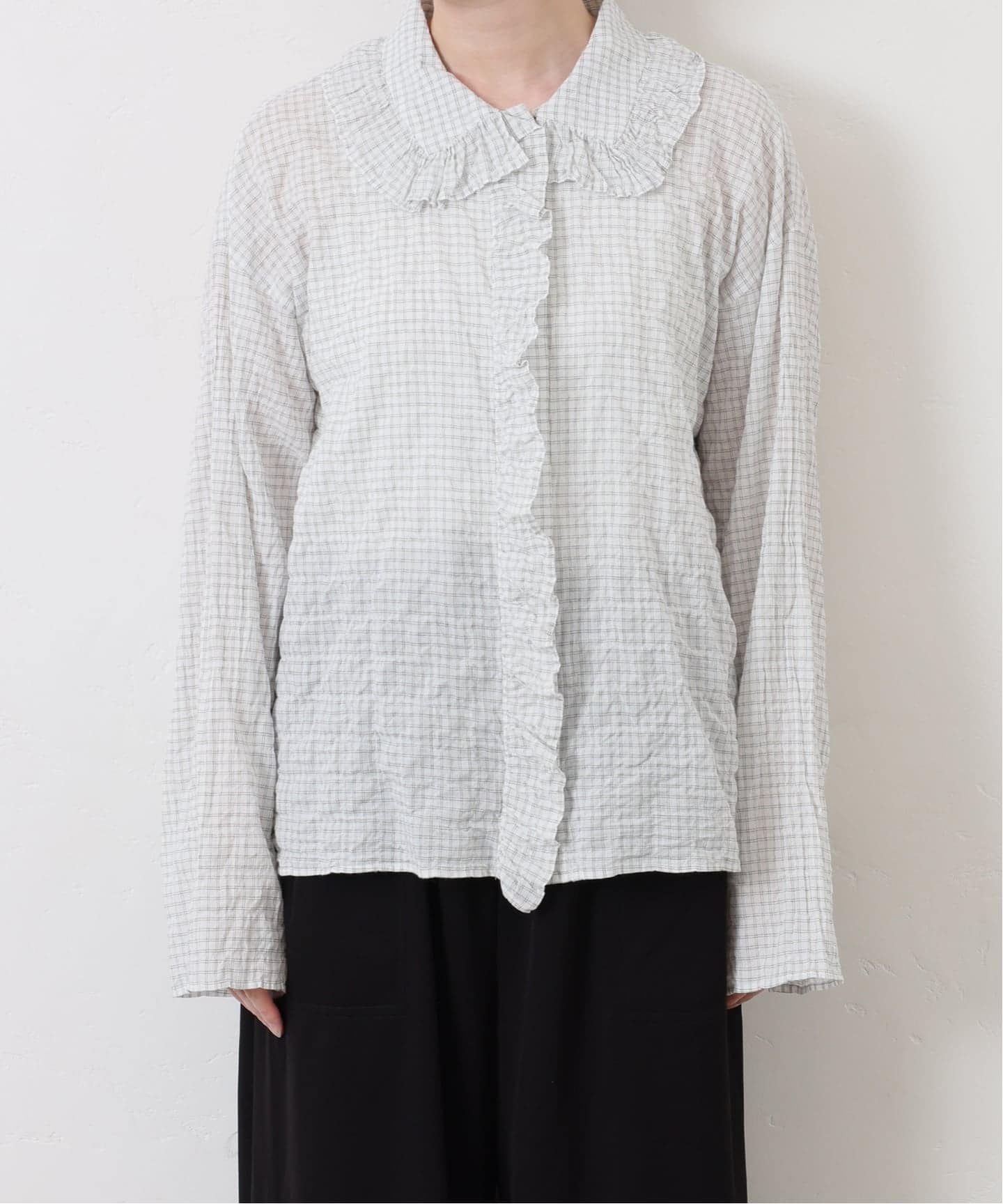 追加》シャーリングローン フリルブラウス（シャツ／ブラウス