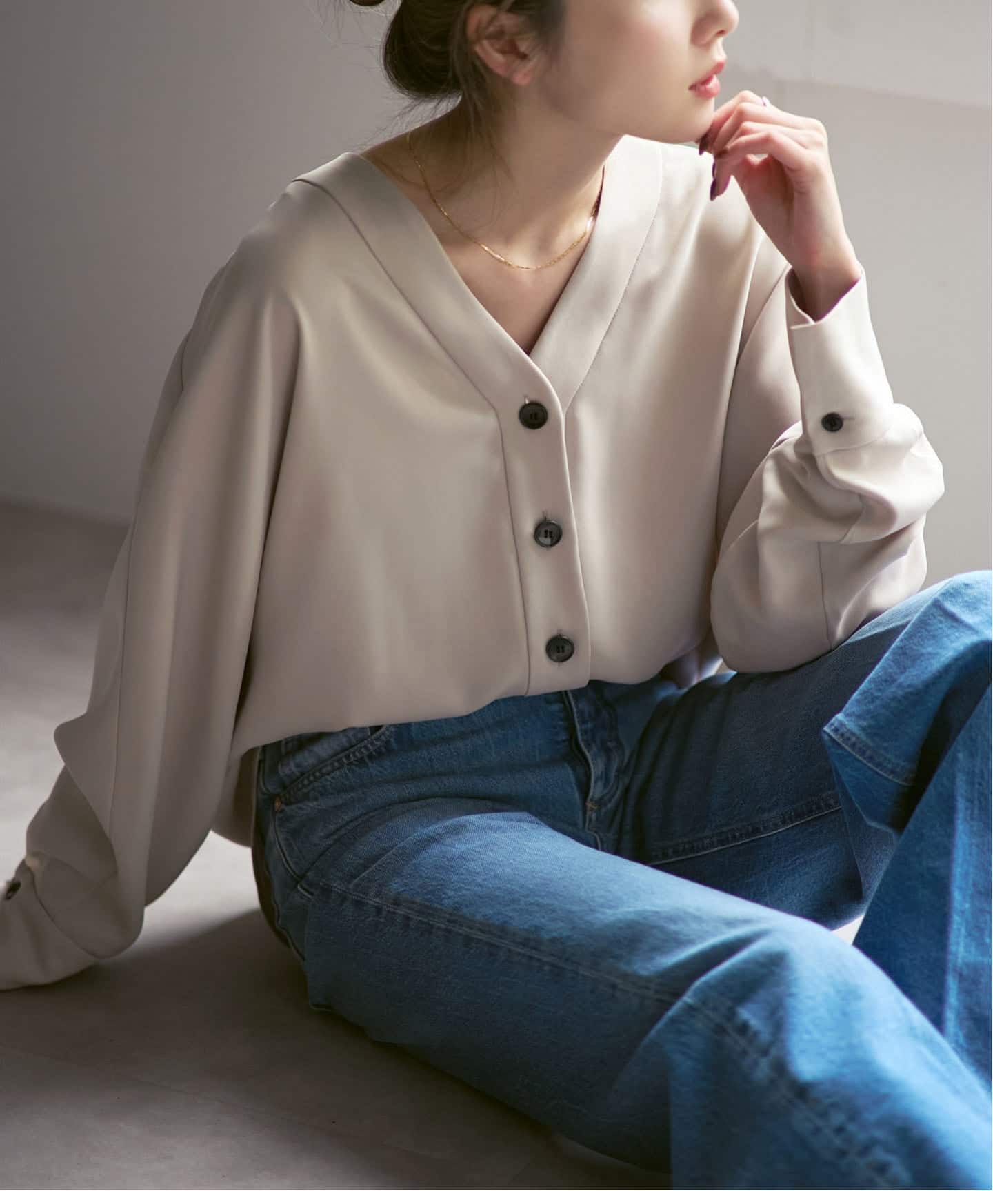 追加・WEB限定カラー》エステルダブルクロスカーデブラウス（シャツ