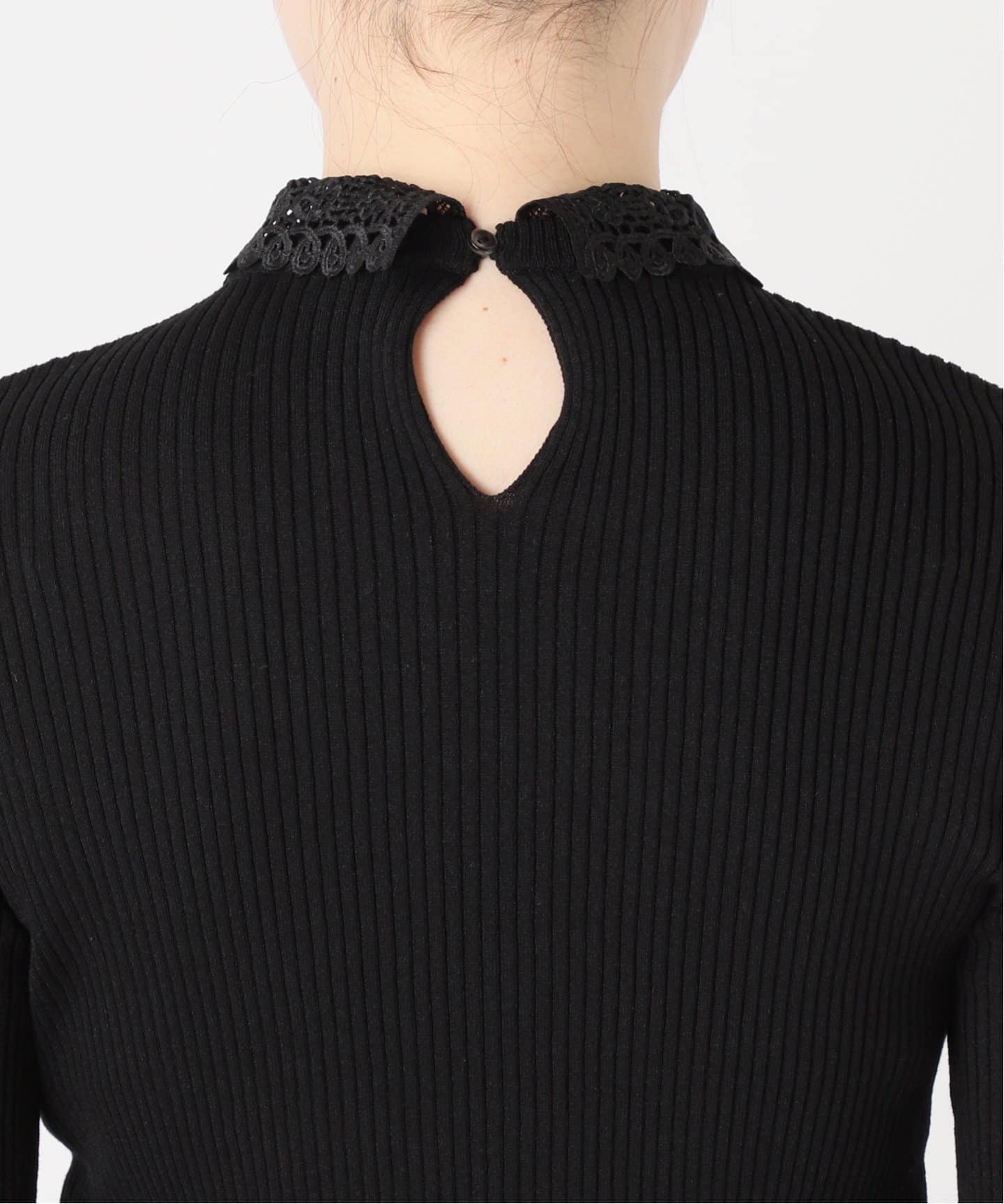 レース襟ホールガーメント リブプルオーバー（ニット／セーター