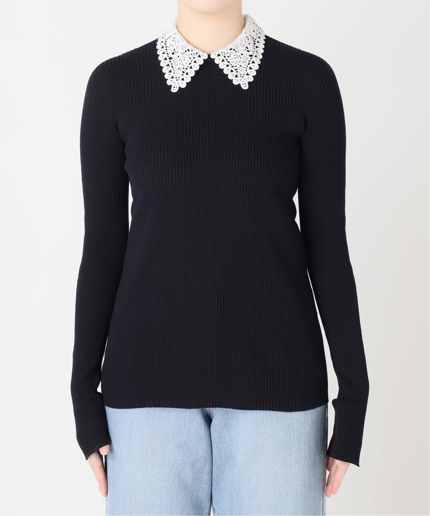 レース襟ホールガーメント リブプルオーバー（ニット／セーター