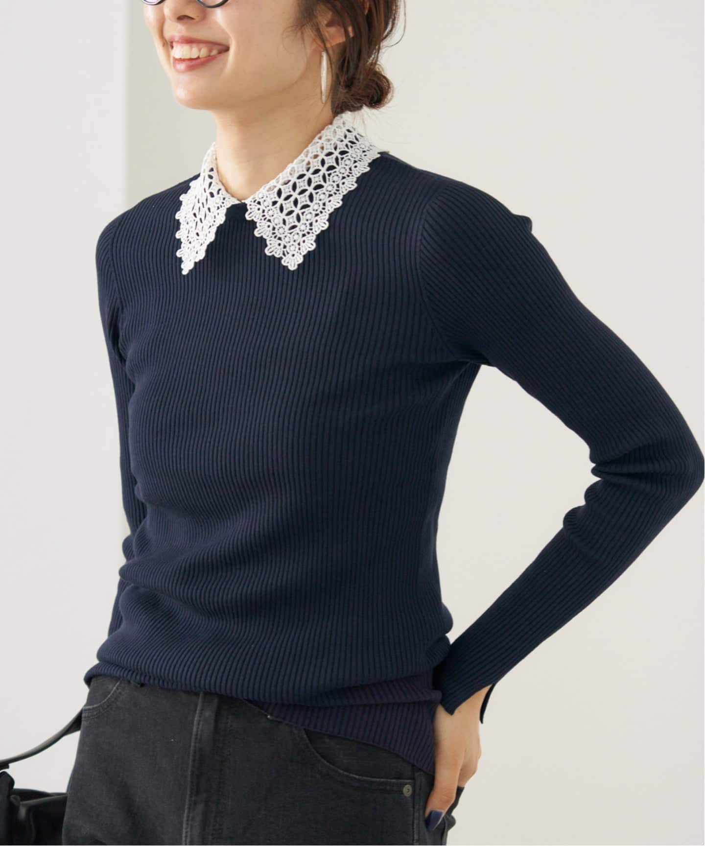 レース襟 RIBホールガーメントプルオーバー（ニット／セーター）｜IENA