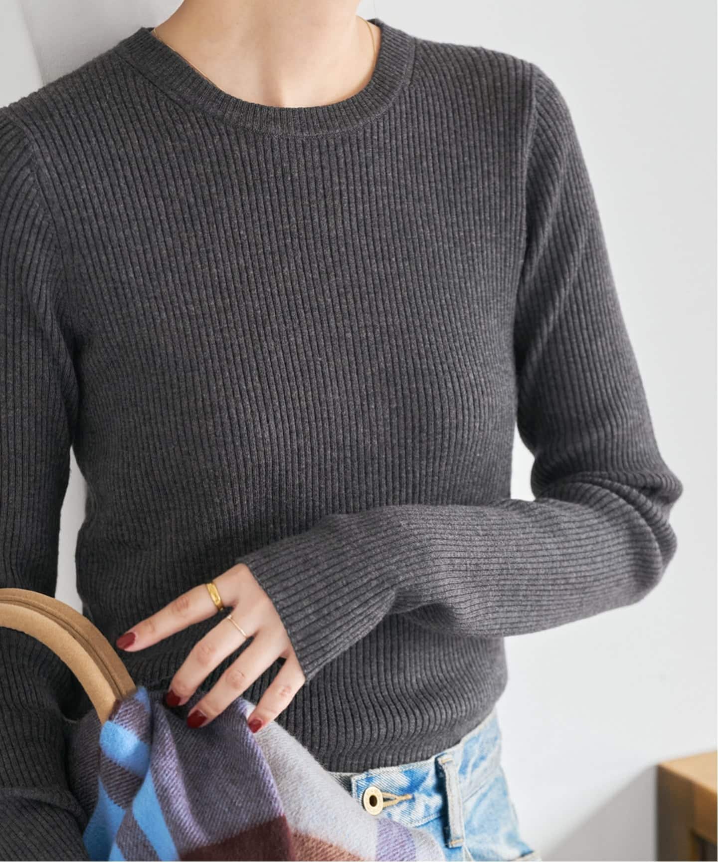 WEB限定 / 追加》ウォッシャブル クルーネックリブニット（ニット