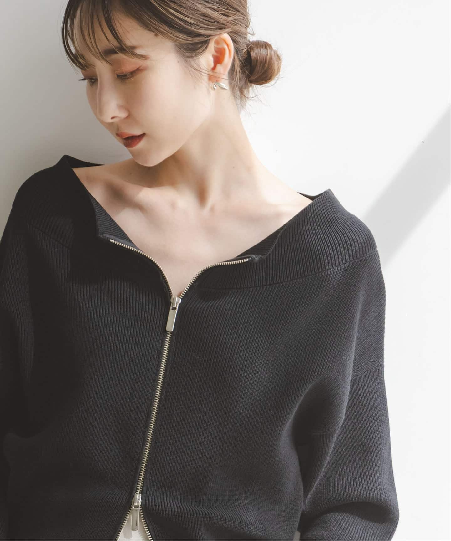WEB限定追加》フロントジップボートネックニット（ニット／セーター