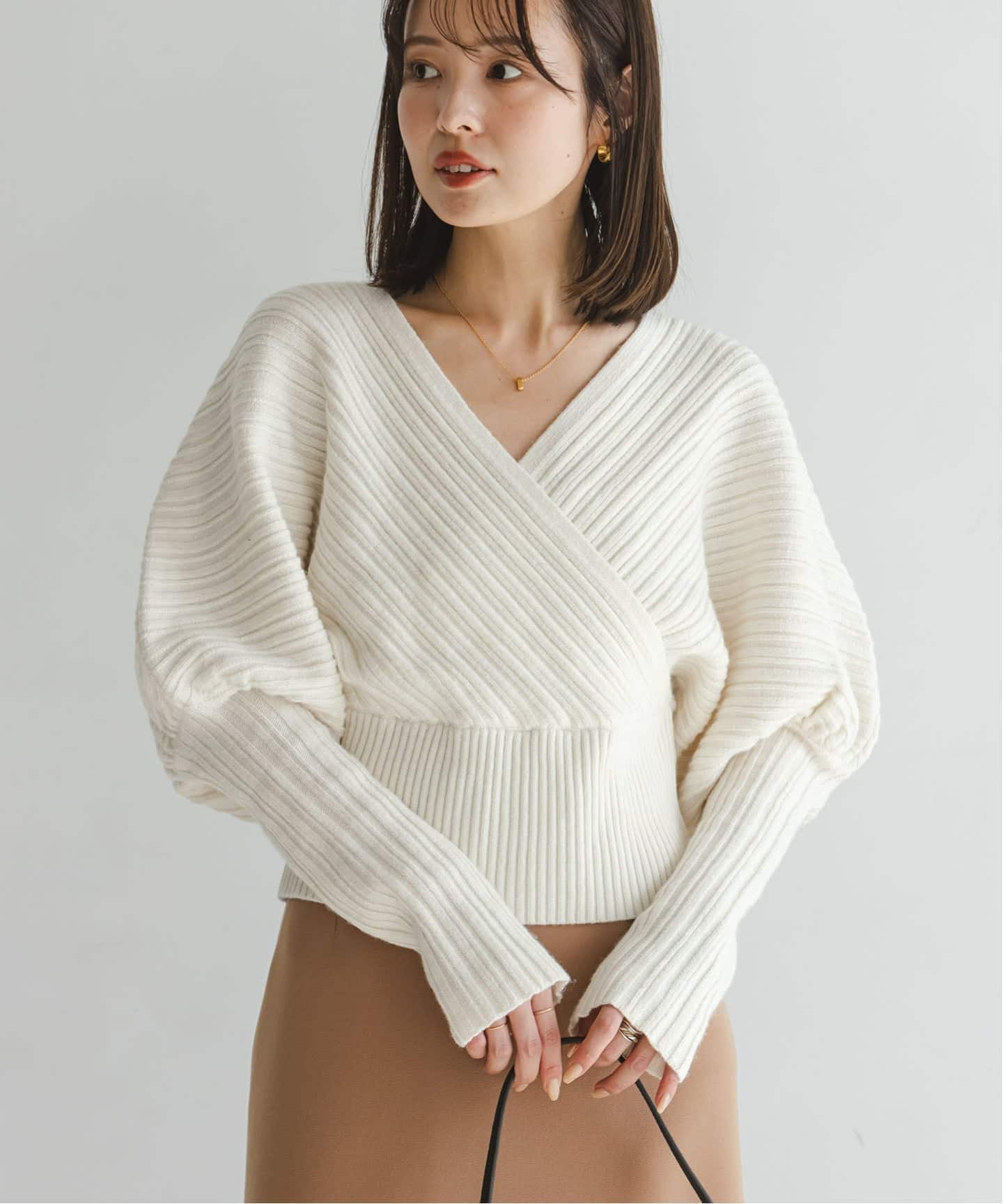 カシュクールランダムリブニットプルオーバー（ニット／セーター