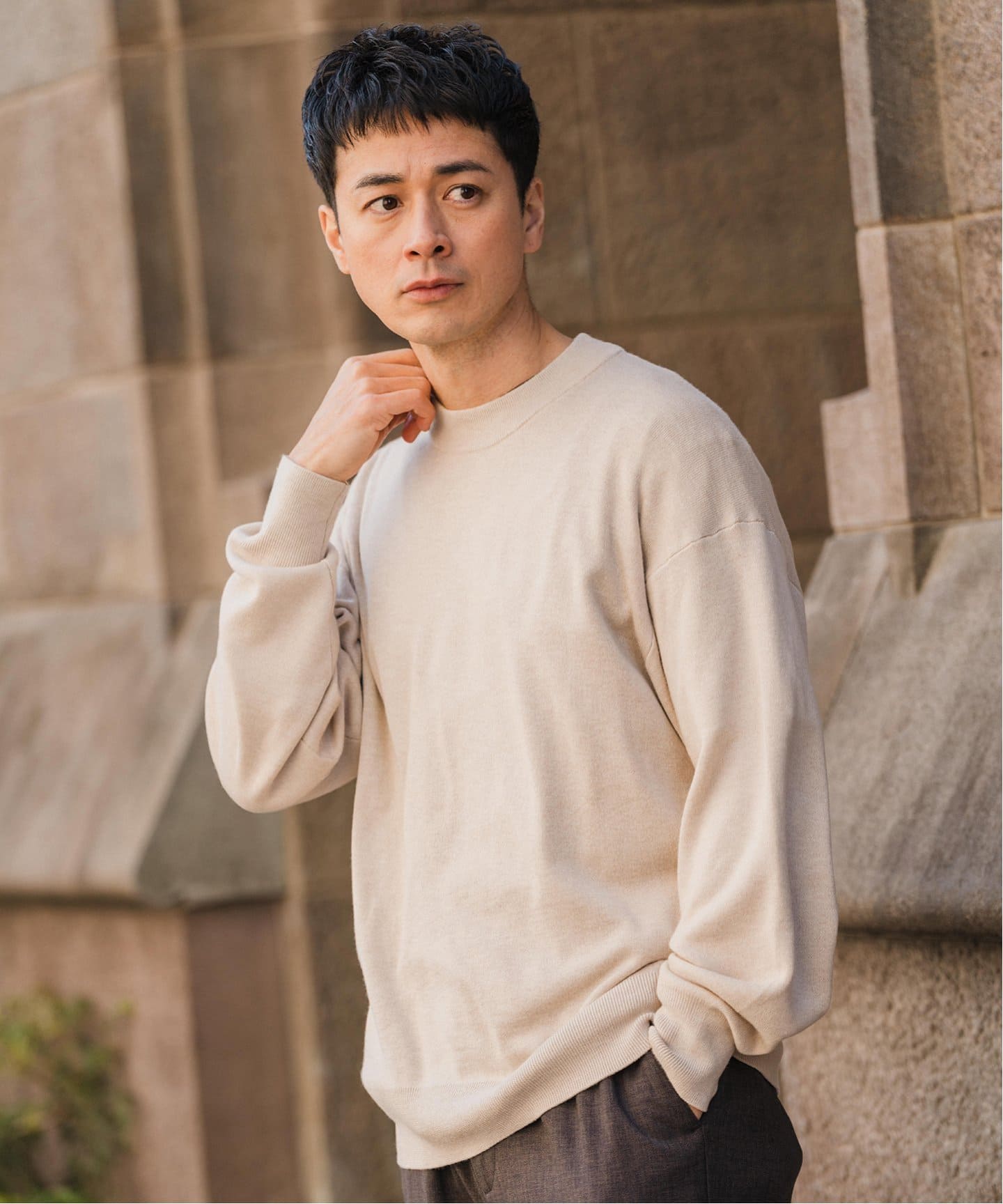 E. シルク/ウール/カシミヤ ミックス モックネックニット（ニット