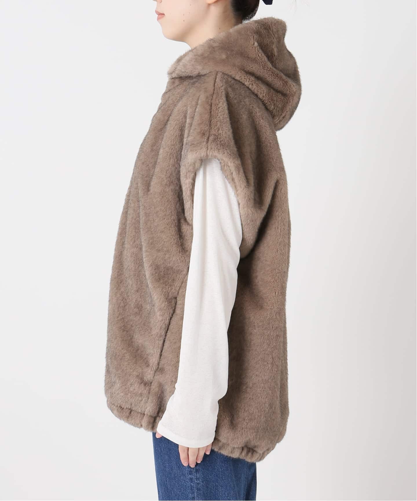 手洗い可 / フード付きミンク調ファーベスト（ベスト）｜B.C STOCK