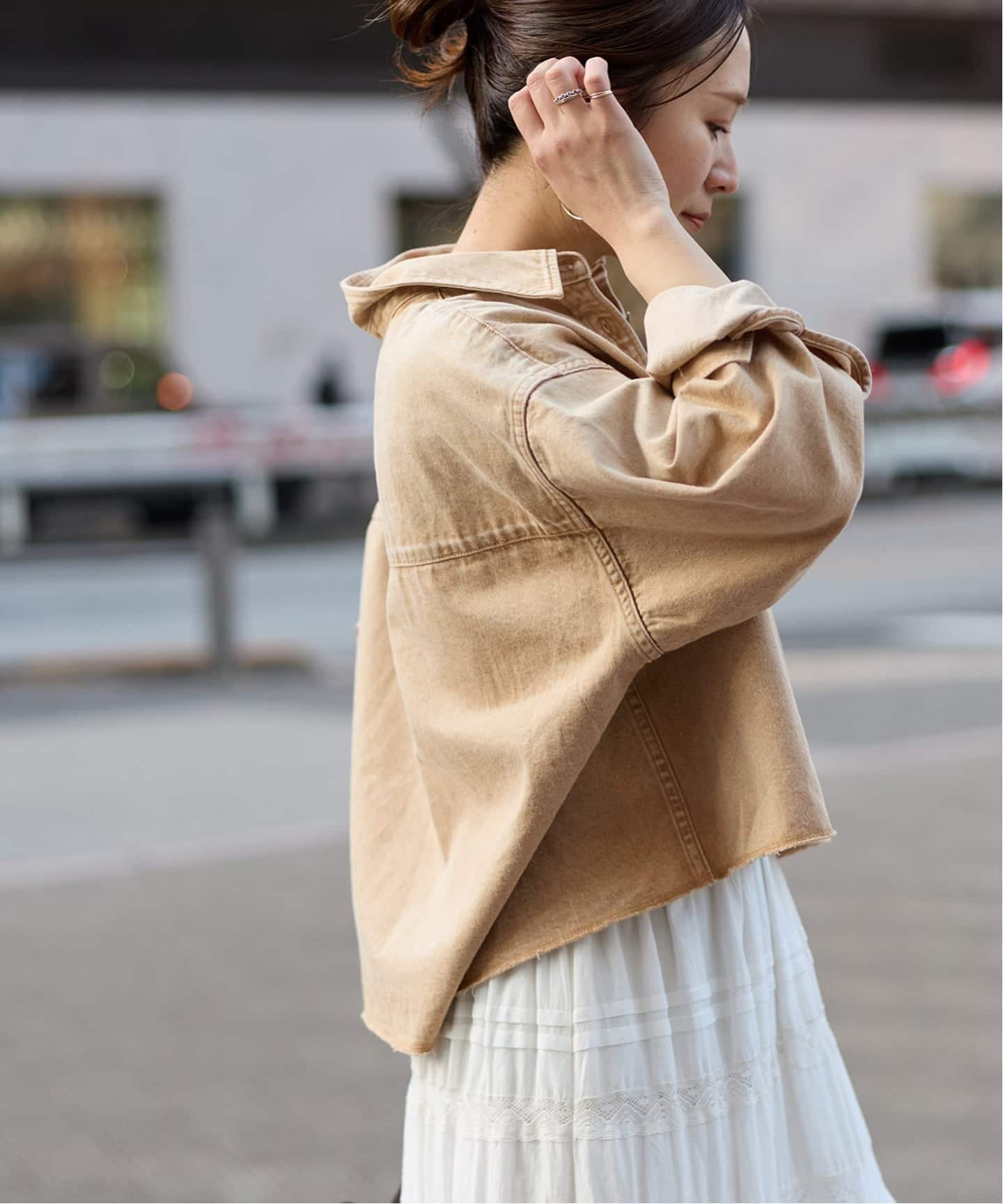 追加》ライトオンスデニムクロップドシャツ（シャツ／ブラウス