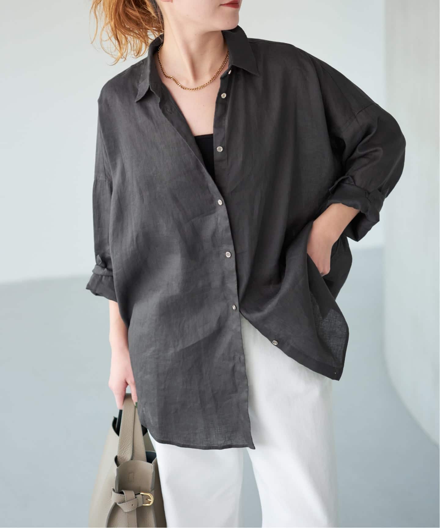 ゆったりサイズ》追加予約 80リネンカシュクール ビッグシャツ（シャツ