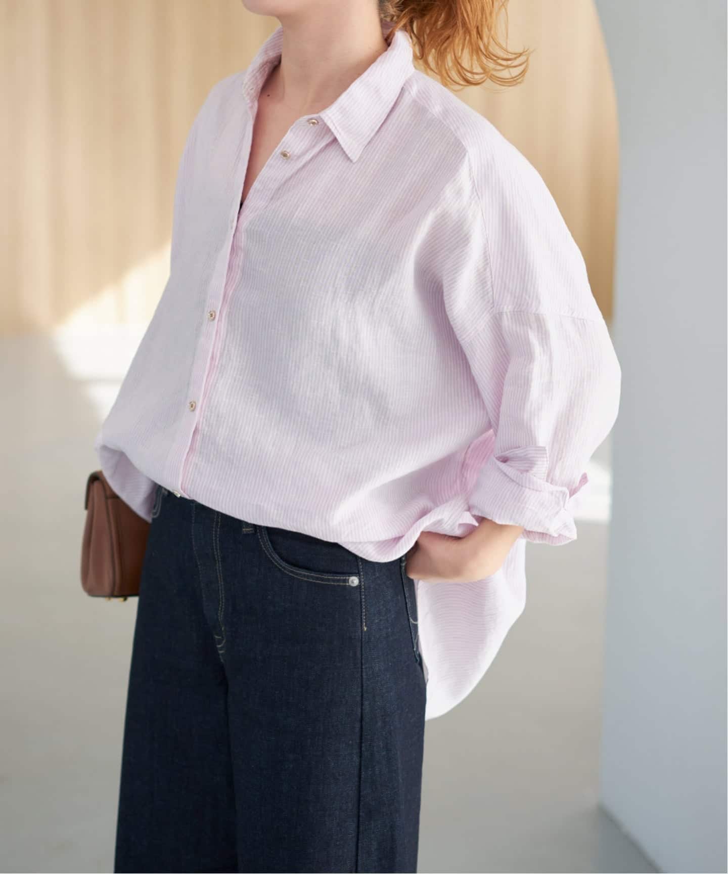 ゆったりサイズ》追加予約 80リネンカシュクール ビッグシャツ（シャツ