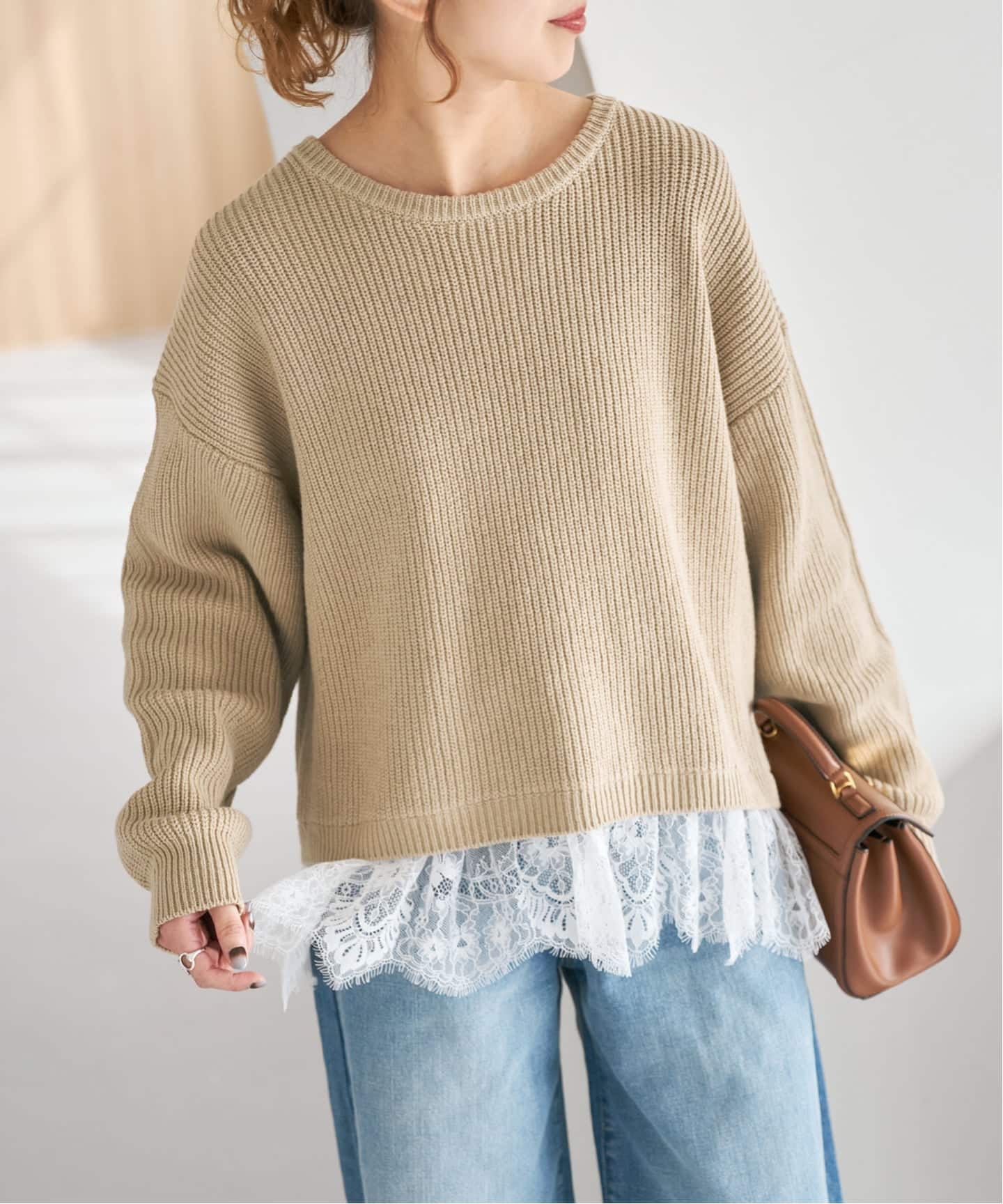 追加3》レースドッキング畦ニットプルオーバー（ニット／セーター