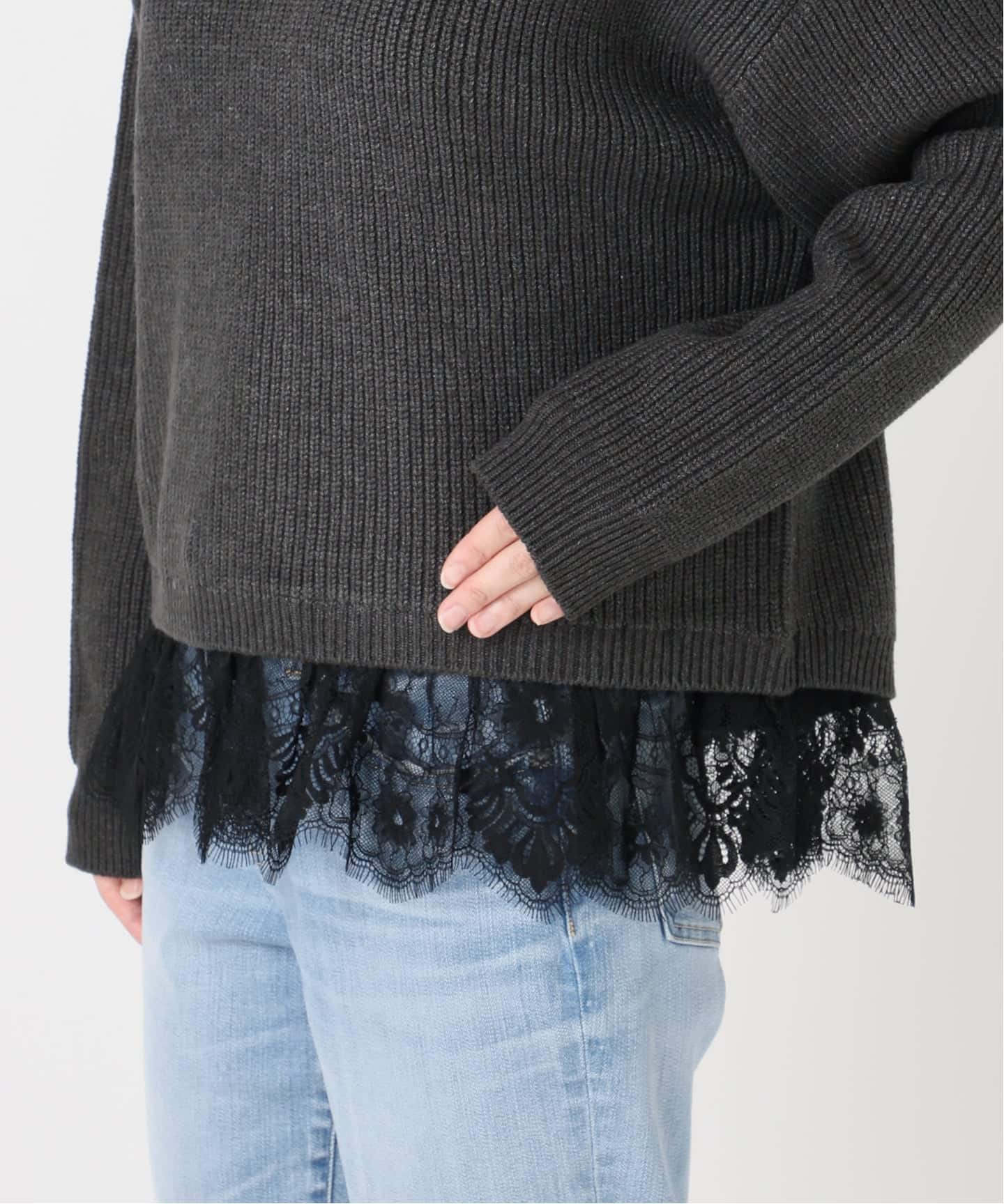 追加3》レースドッキング畦ニットプルオーバー（ニット／セーター