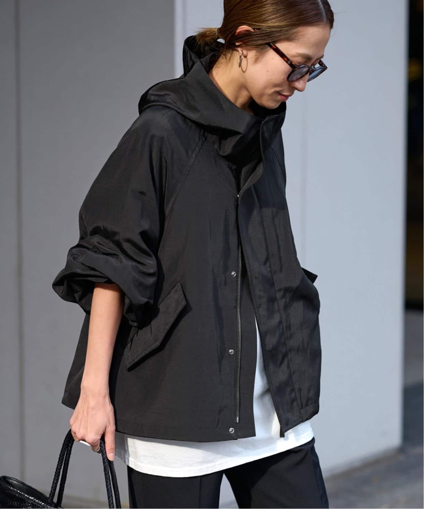 ≪追加≫リネンPLタッサーフードショートブルゾン（マウンテンパーカー