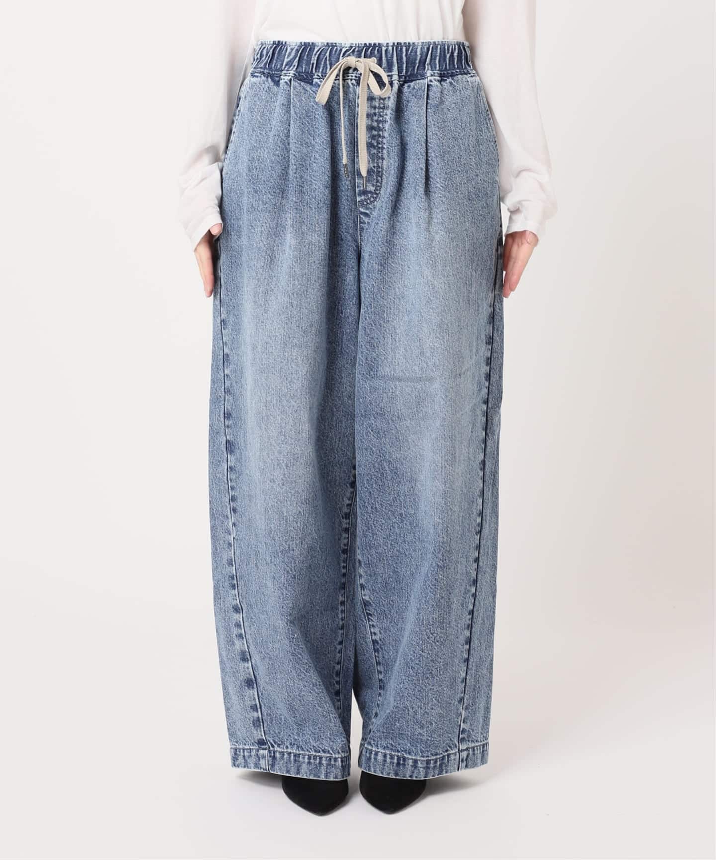 追加》イージーデニムワイドパンツ（デニムパンツ・ジーンズ