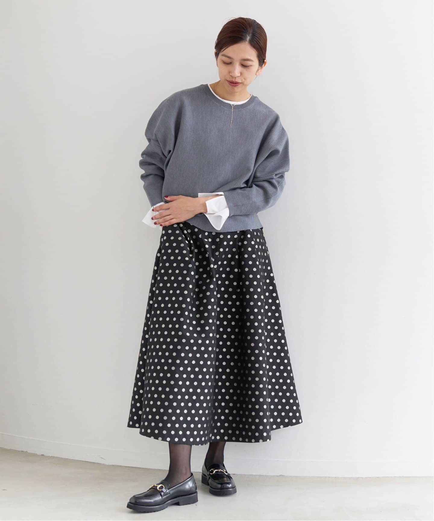ドットジャガードタックスカート（ロング・マキシ丈スカート）｜IENA