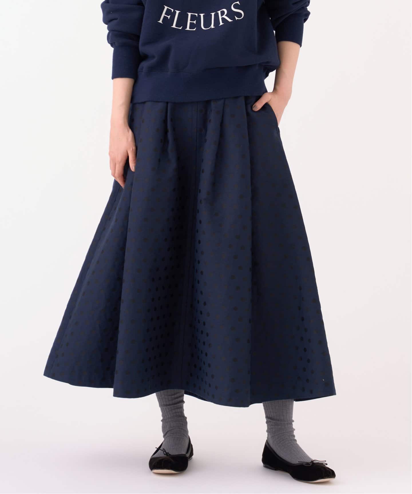 追加2》ドットジャガードタックスカート（ロング・マキシ丈スカート