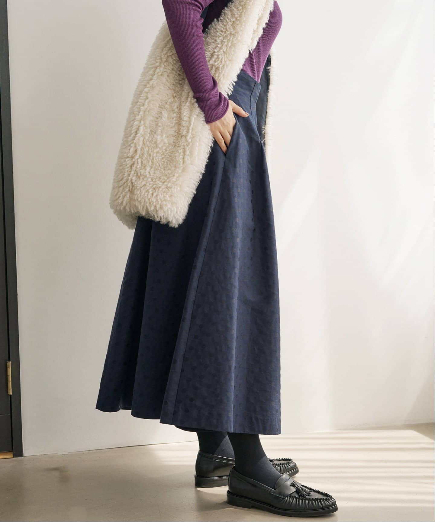 追加2》ドットジャガードタックスカート（ロング・マキシ丈スカート