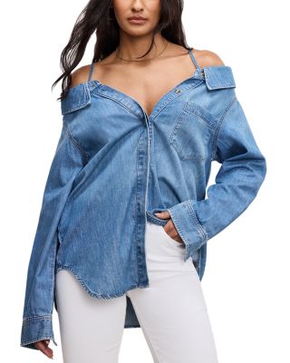 Good American Denim Off-the-Shoulder Shirt | Bloomingdale's