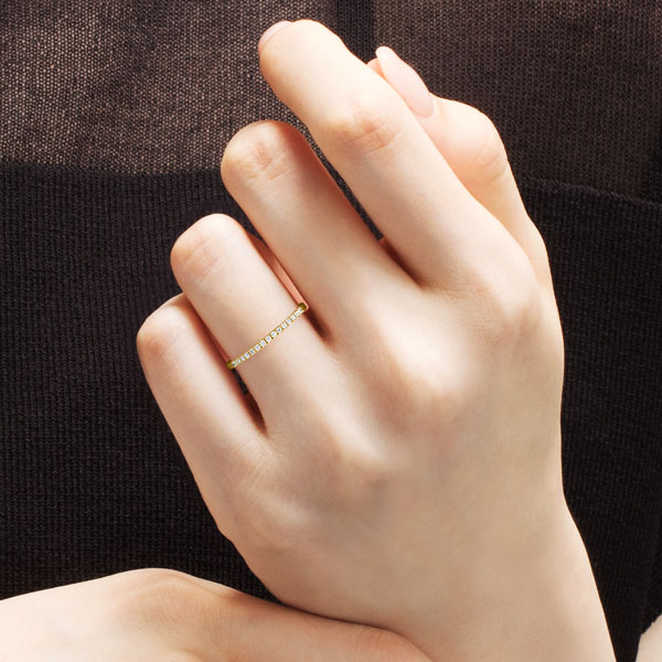 K18YG レイヤード ダイヤモンド ハーフエタニティ リング 1.2mm 1-1.5