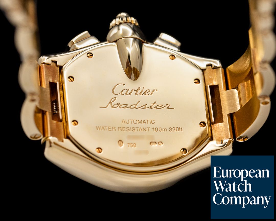 56082) Cartier Roadster Chronograph XL Silver Dial 18K YG