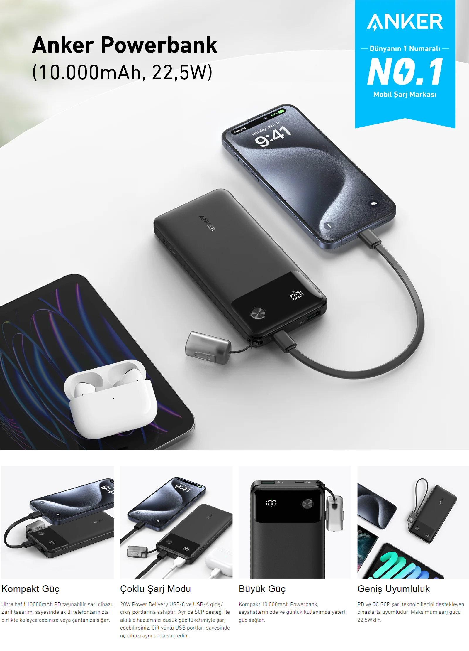 Anker Powercore 10000 mAh - 10K Taşınabilir Hızlı Şarj Fiyatı