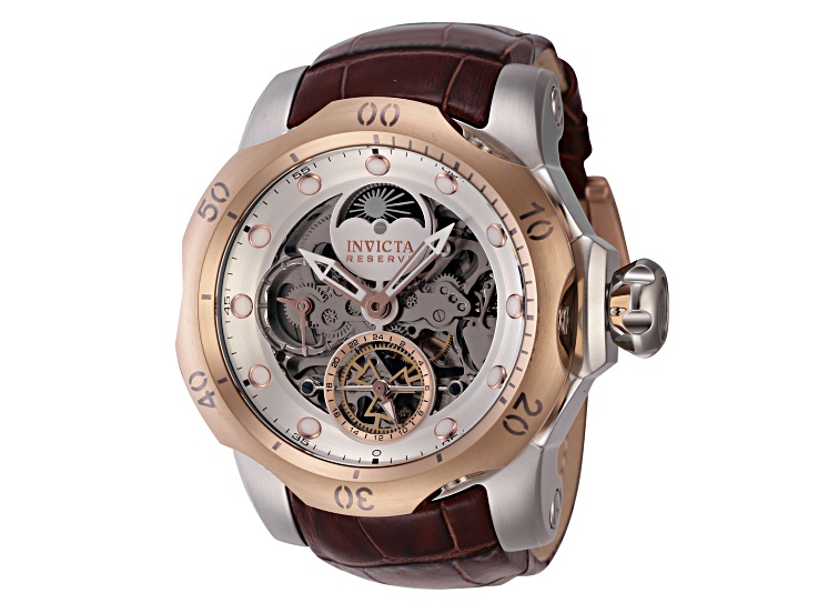 Invicta Reserve Venom 53.7mm Rose Bezel Brown Leather Strap