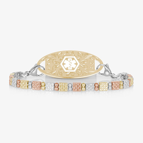 Agoura Tri Color Mixed Metal Link Medical ID Bracelet
