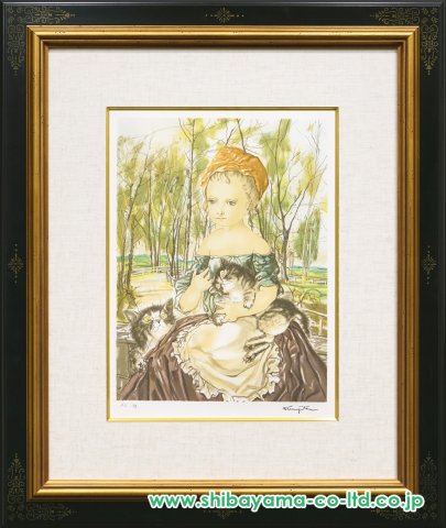 藤田嗣治「2匹の猫を抱く少女」リトグラフ :: 絵画買取・販売 - シバヤマ