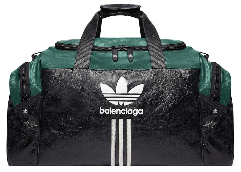 Balenciaga x adidas Gym Bag Black/Green in Aged Arena Lambskin