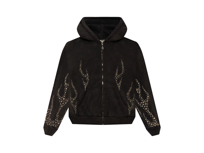 Hellstar Studded Flame Zip-Up Black Men's - FW24 - US