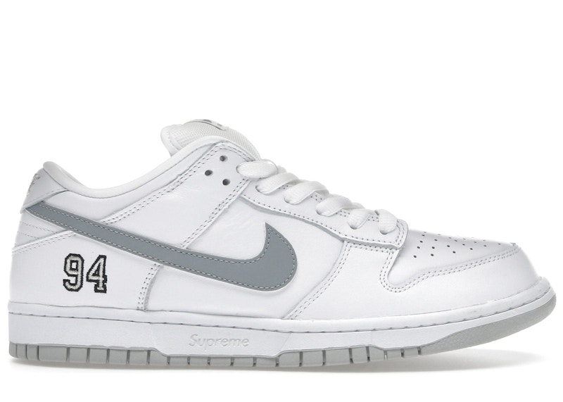 Nike SB Dunk Low Supreme 94 White Metallic Silver Men's - HQ8487