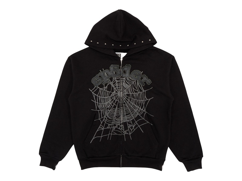 Sp5der OG Web Studded Zip Hoodie Black Men's - FW24 - US