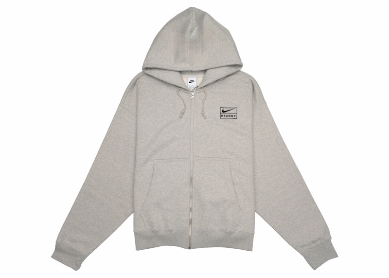 Stussy x Nike Fleece Zip Hoodie Grey Heather Men's - FW23 - US