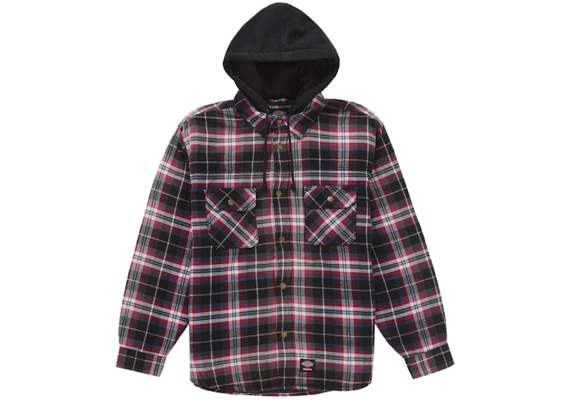 Supreme Dickies Lined Zip Up Hooded Flannel Shirt Black Men's