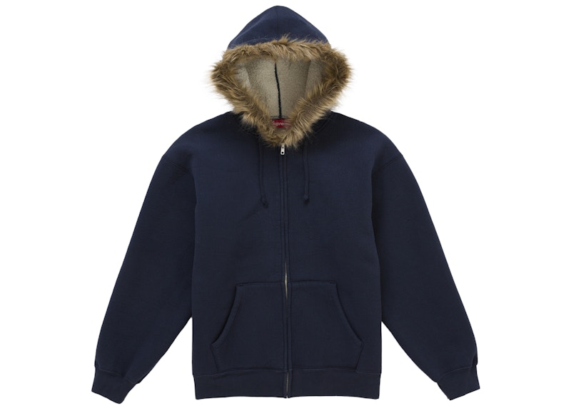 Supreme Faux Fur Zip Up Hooded Sweatshirt Navy Men's - FW25 - US