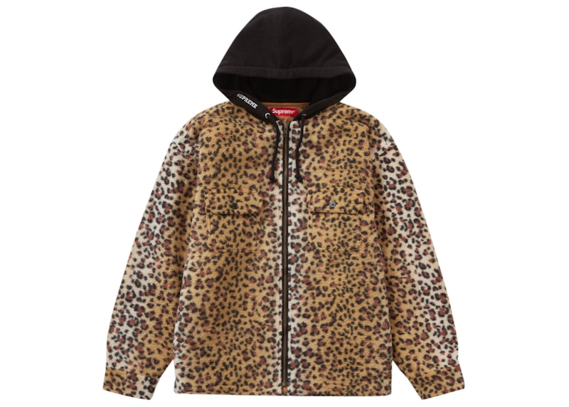 Supreme Fleece Zip Up Hooded Shirt Brown Leopard Men's - FW23 - US