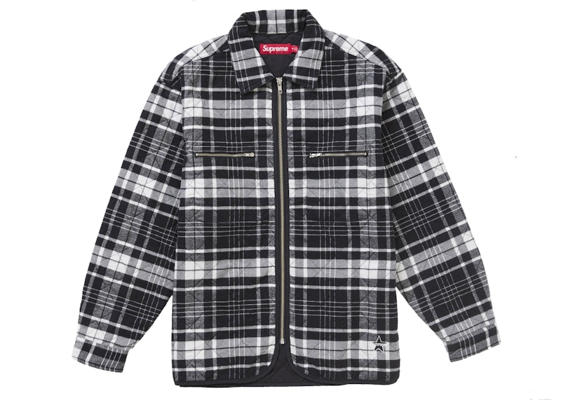 Supreme Quilted Flannel Zip Up Shirt Black Men's - FW24 - US