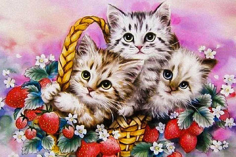 Алмазная Мозаика на Подрамнике SHLab Котята в Корзинке Вышивка SHR