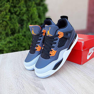 Мужские кроссовки Nike Air Jordan 4 (серые с оранжевым) модные