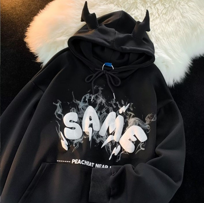 Худи с рожками женское оверсайз на флисе 42-46, цена: 900