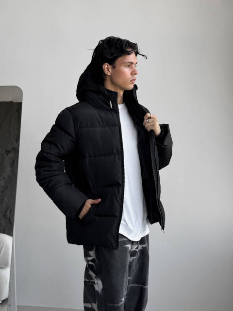 Пуховик чоловічий зимовий Adidas до -25°С чорна куртка адідас з